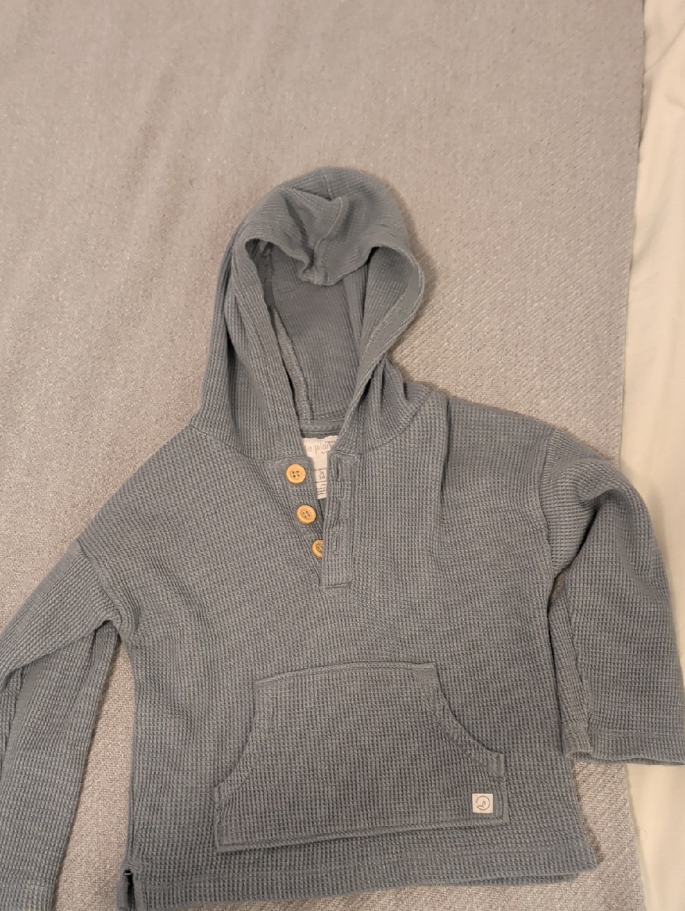 Kids Hooded Waffle-Knit Zip-Up Sweater in Slate Blue